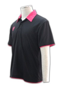 P190  polo恤批發 polo shirt 設計圖    黑色    撞色領桃紅色